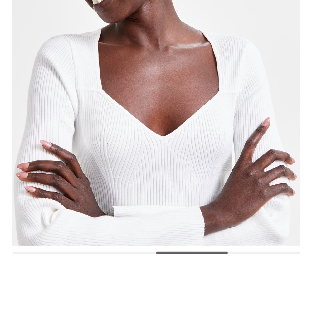 INC International Concepts White Fitted Ribbed Top - Picture 2 of 8